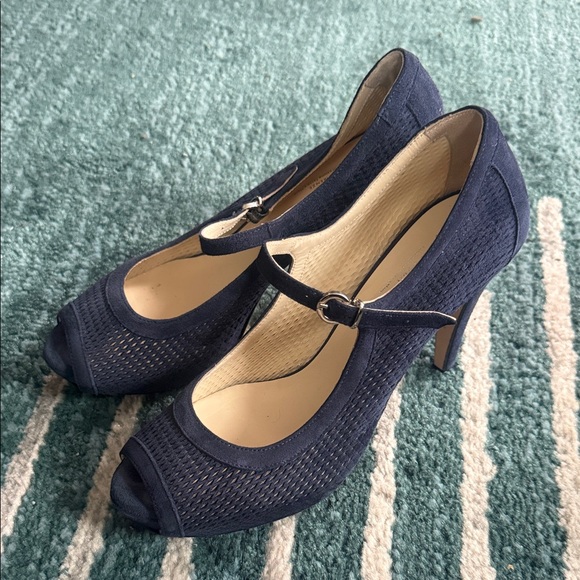 jennifer tattanelli Shoes - Navy Mary Jane Peep-Toe Heels for Women